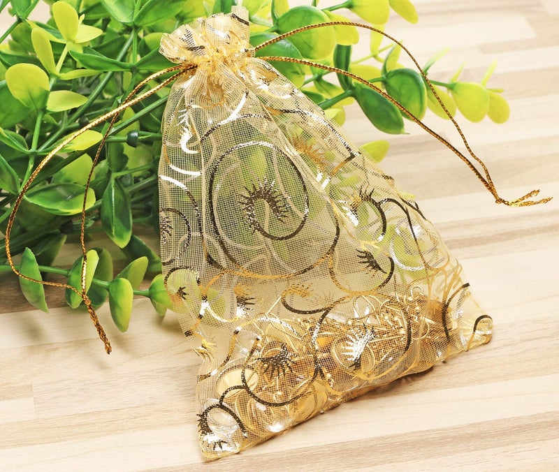 Shapenty 50PCS Organza Gift Bags Wedding Favor Candy Business Samples Display Jewelry Pouch Wrap with Drawstring for Baby Shower and Birthday Party (Gold) - Image 3